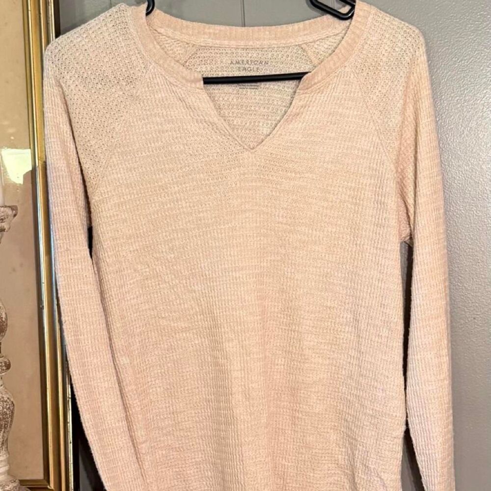 American-eagle Women's Pink and Cream Shirt